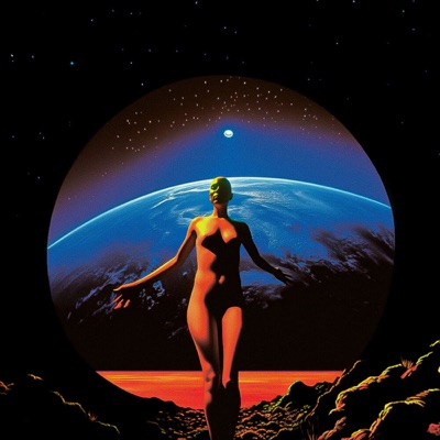 Cosmic cover artwork with a figure standing before the curve of a planet